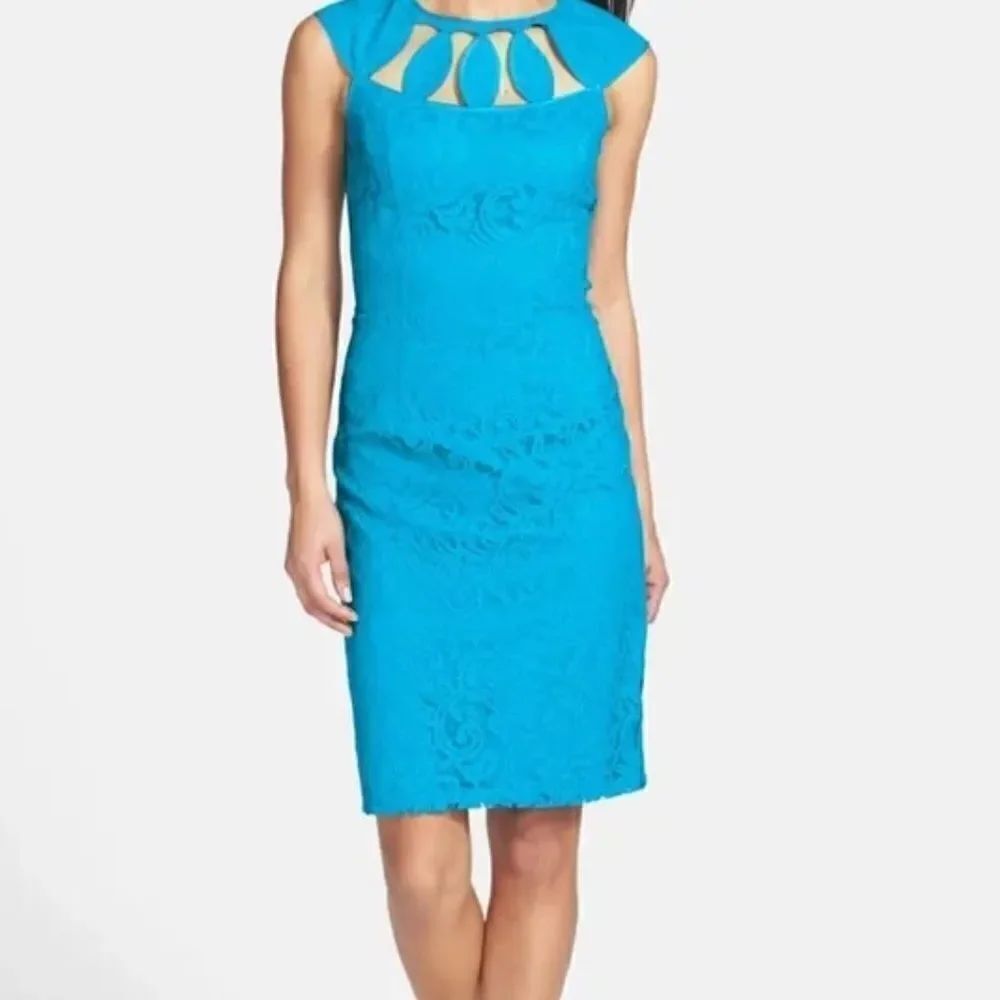 Adrianna papell blue cut out neckline lace dress size 4